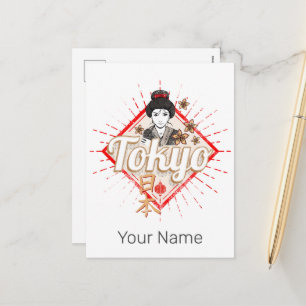 Cartão Postal De Festividades Cidade de Tóquio Japão Retro Geisha Vintage Flower