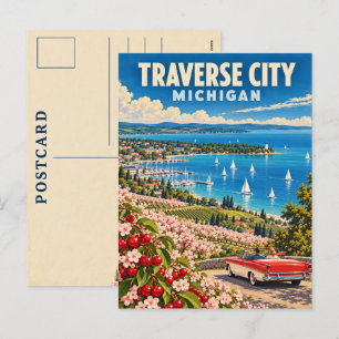 Cartão Postal De Festividades Cidade de Traverse Michigan Cherry Coast Viagem Vi