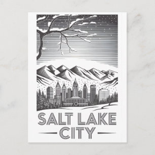 Cartão Postal De Festividades Cidade do Lago Salgado Paisagem Urbana Preto Branc