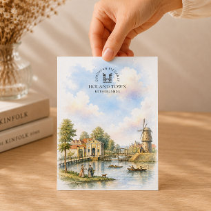 Cartão Postal De Festividades Cidade Holandesa, Paisagem Aquarela Holandesa