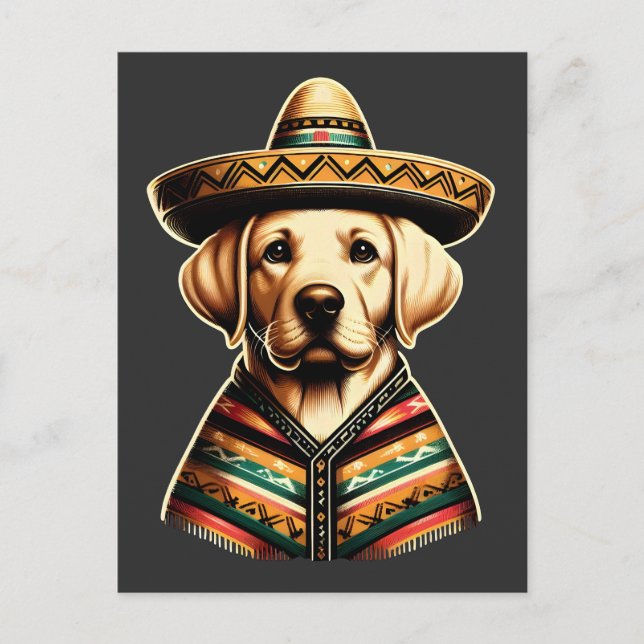 Cartão Postal De Festividades Cinco de Mayo Labrador Retriever Poncho Sombrero (Frente)