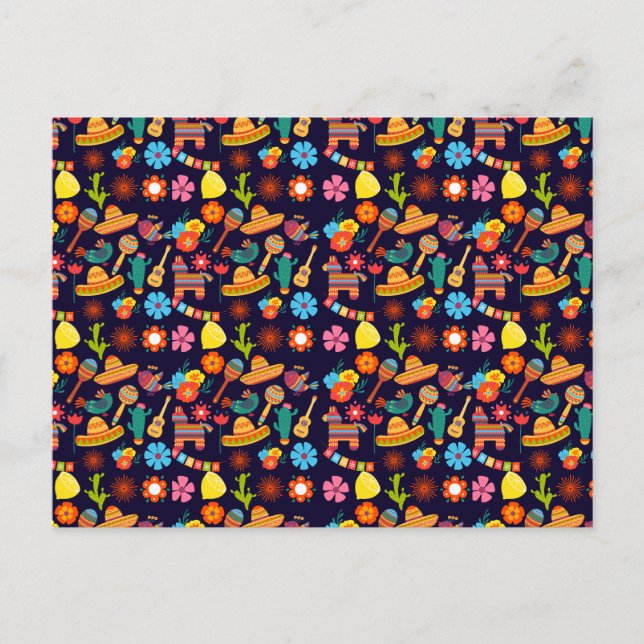 Cartão Postal De Festividades Cinco de Mayo padrão fofo mexicano (Frente)