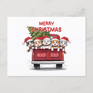 Cartão Postal De Festividades Cinco Gatos de Natal Felinos Truck Vermelho