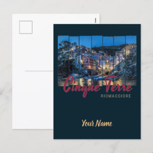 Cartão Postal De Festividades Cinque Terre Riomaggiore italiano Vintage Souvenir