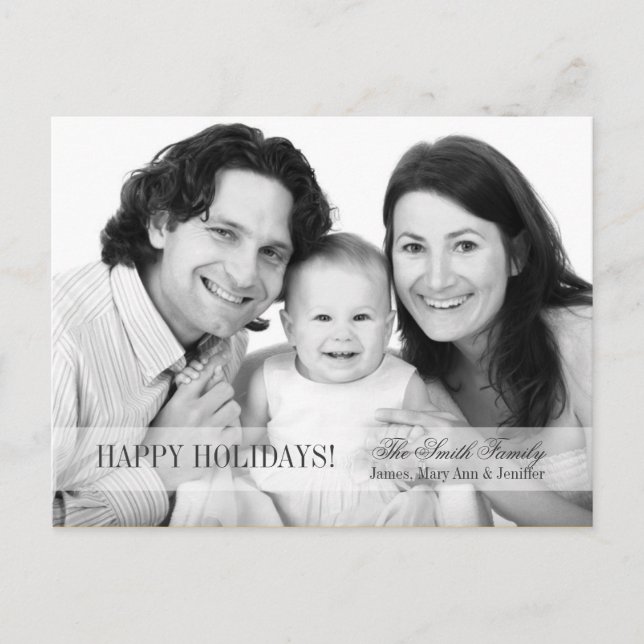 Cartão Postal De Festividades Cinza de fotos da família Elegant Happy Holidays (Frente)