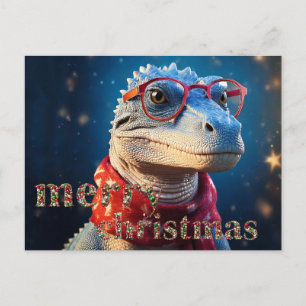 Cartão Postal De Festividades Cinzas vestidas de dinossauros azuis