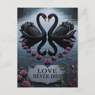 Cartão Postal De Festividades Cisnes Negros Românticos Reflexo do Coração com Te