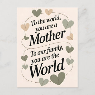 Cartão Postal De Festividades Citação da Mãe Dia de as mães Sage Green Hearts
