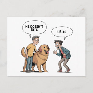 Cartão Postal De Festividades Citação Engraçada de Cachorro Cartoon Eu Mordo Hum