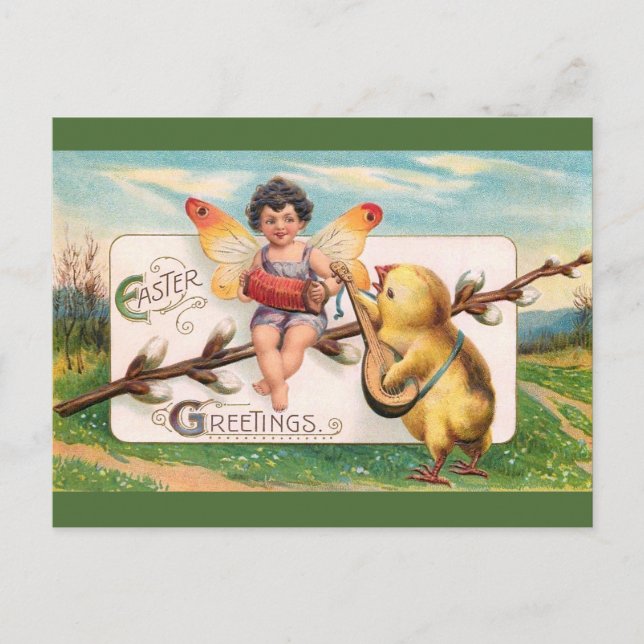 Cartão Postal De Festividades Clapsaddle: Fada de Páscoa de Música (Frente)