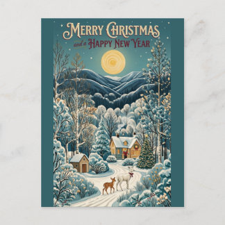 Cartão Postal De Festividades Claro de Lua Sobre o Vale de Inverno