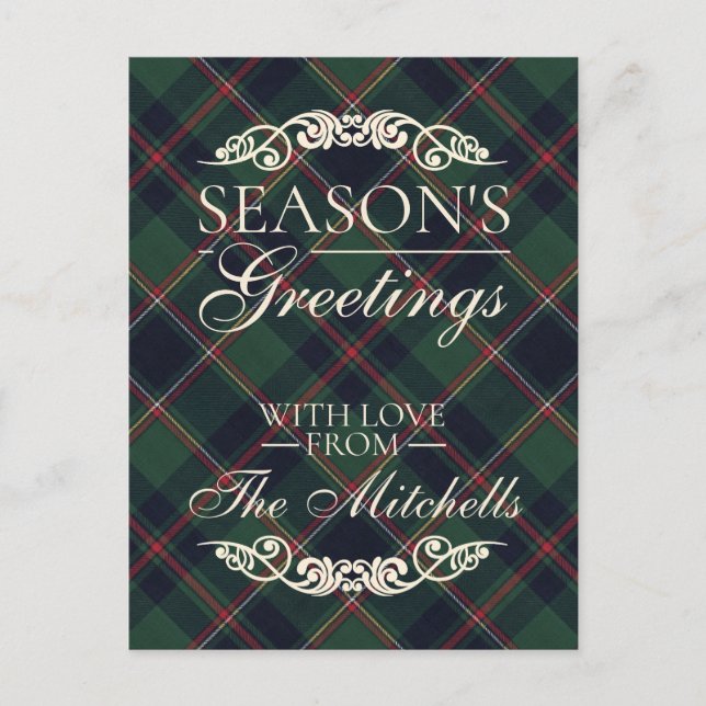 Cartão Postal De Festividades Classic Dark Blue Red Green Plaid Pattern (Frente)