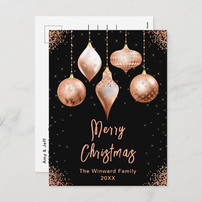 Cartão Postal De Festividades Classic Rose Gold Ornaments Merry Christmas (Frente/Verso)