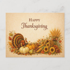 Cartão Postal De Festividades Classic Rustic Thanksgiving Turkey Harvest