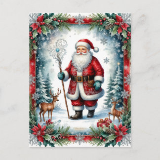 Cartão Postal De Festividades Classic Santa Claus with Staff Christmas