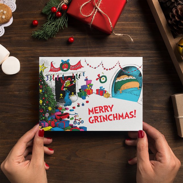 Cartão Postal De Festividades Classic The Grinch | The Grinch in Chimney (Criador carregado)