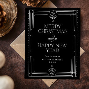 Cartão Postal De Festividades Clássico Preto Deco Natal Corporativo Elegante