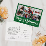 Cartão Postal De Festividades Clássico, Simples, Feliz Natal 6 Foto<br><div class="desc">Celebre a temporada com este simples e único e clássico cartão postal de Natal Feliz 6 com fotos, com um toque de charme vintage. A design minimalista apresenta uma elegante paleta de cor verde e branca, evocando o espírito aconchegante do inverno. O seu apelo moderno e divertido, aliado à formulação...</div>