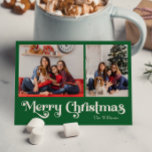 Cartão Postal De Festividades Clássico, Simples, Feliz Natal Dois Foto<br><div class="desc">Celebre a temporada com este simples e único e clássico e verde Feliz Natal, dois cartões postais de Natal com fotos, com um toque de charme de vintagem. A design minimalista apresenta uma elegante paleta de cor verde, evocando o espírito aconchegante do inverno. O seu apelo moderno e divertido, aliado...</div>