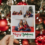 Cartão Postal De Festividades Clássico Simples Feliz Natal Vertical 3 Foto<br><div class="desc">Celebre a temporada com este simples e único e clássico cartão postal de 3 fotos de Natal Merry vertical com um toque de charme de vintage. A design minimalista apresenta uma elegante paleta de cores vermelha e verde, evocando o espírito aconchegante do inverno. O seu apelo moderno e divertido, aliado...</div>