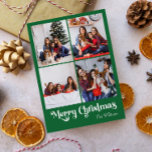 Cartão Postal De Festividades Clássico Verde Feliz Natal Vertical Quatro Foto<br><div class="desc">Celebre a estação com este cartão postal de Natal Merry vertical, único e clássico, com quatro fotos de feriado, apresentando um toque de charme de vintagem. A design minimalista apresenta uma elegante paleta de cor verde e branca, evocando o espírito aconchegante do inverno. O seu apelo moderno e divertido, aliado...</div>
