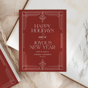 Cartão Postal De Festividades Clássico Vermelho Deco Elegante Feliz Natal Corpor