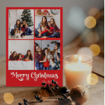 Cartão Postal De Festividades Clássico Vermelho Feliz Natal Vertical Quatro Foto<br><div class="desc">Celebre a temporada com este clássico e único e vermelho Feliz Natal vertical quatro cartões postais de Natal com um toque de charme vintage. A design minimalista apresenta uma elegante paleta de cor vermelha e branca, evocando o espírito aconchegante do inverno. O seu apelo moderno e divertido, aliado à formulação...</div>