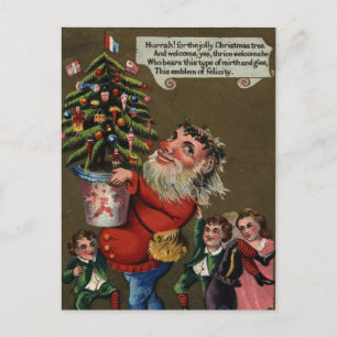 Cartão Postal De Festividades Cláusula de Vintage estranha com a árvore de Natal
