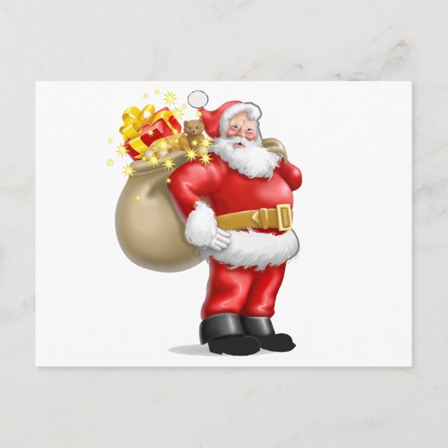 Cartão Postal De Festividades Cláusula Santa com Presentes (Frente)