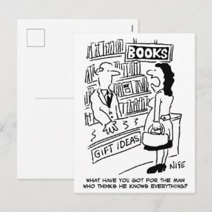 Cartão Postal De Festividades Cliente de livraria faz pergunta ao lojista