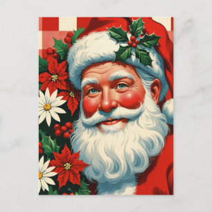 Cartão Postal De Festividades Close-Up do Papai Noel com Coroa Floral de Feriado