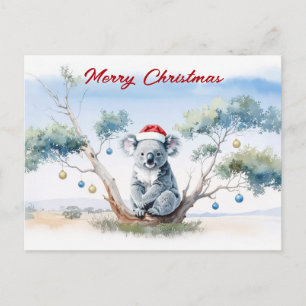 Cartão Postal De Festividades Coala sentado em uma árvore de goma Feliz Natal