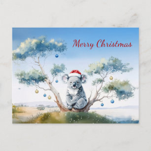 Cartão Postal De Festividades Coala sentado em uma árvore de goma Feliz Natal
