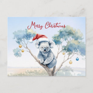 Cartão Postal De Festividades Coala sentado em uma árvore de goma Merry Christma