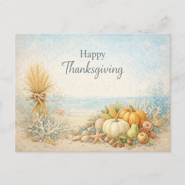 Cartão Postal De Festividades Coastal Autumn Happy Thanksgiving Harvest  (Frente)