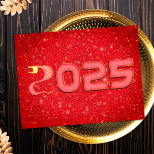Cartão Postal De Festividades Cobra Vermelha e Dourada 2025 Ano Novo Chinês