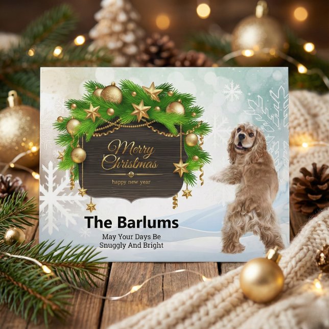 Cartão Postal De Festividades Cocker Spaniel Feliz Natal Personalizado (Cocker Spaniel Merry Christmas Personalized Holiday Postcard)