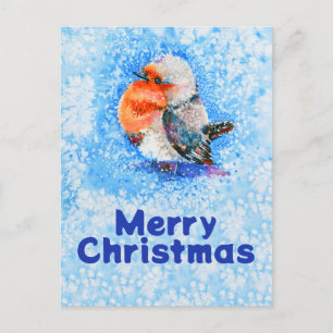 Cartão Postal De Festividades Cód. Aquarela de Natal Robin Personalizável