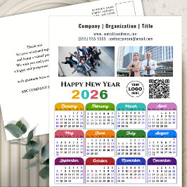 Cartão Postal De Festividades Código de cor do logotipo QR do Calendário 2026 Bu