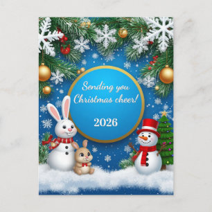 Cartão Postal De Festividades Coelhinho Boneco de Neve Férias de Inverno Caprich