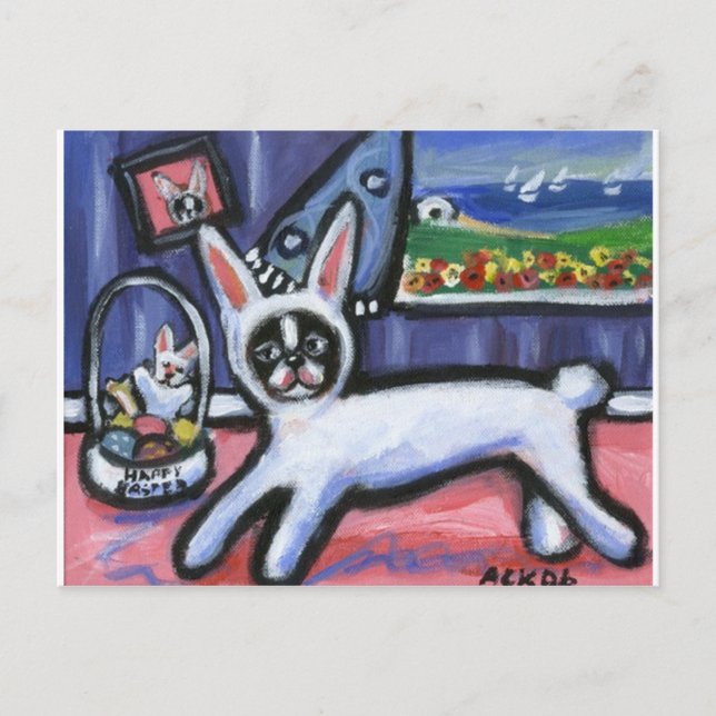 Cartão Postal De Festividades Coelhinho da Páscoa de Boston Terrier (Frente)