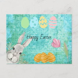 Cartão Postal De Festividades Coelhinho de Aquarela felz pascoa com Ovos