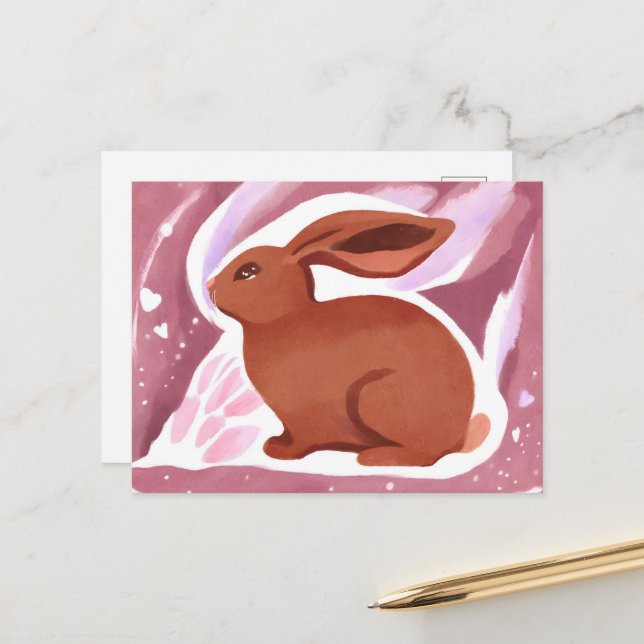 Cartão Postal De Festividades Coelhinho de Chocolate | Aquarela de Pastel Cinto (Frente/Verso In Situ)