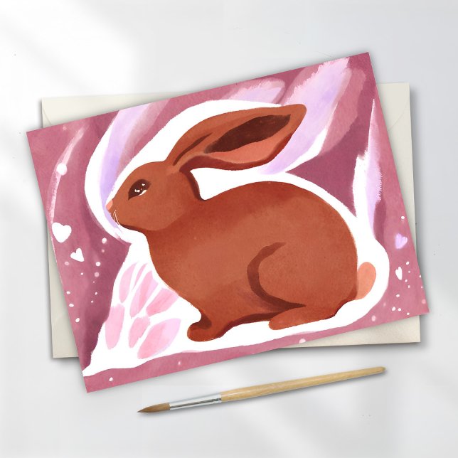 Cartão Postal De Festividades Coelhinho de Chocolate | Aquarela de Pastel Cinto (Criador carregado)
