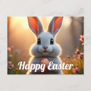 Cartão Postal De Festividades Coelhinho de Páscoa alegre na Mágica da Primavera