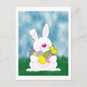 Cartão Postal De Festividades Coelhinho de Páscoa na Grama