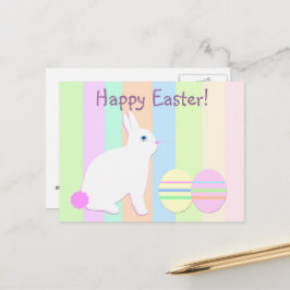 Cartão Postal De Festividades Coelhinhos de felz pascoa e Ovos em Fitas