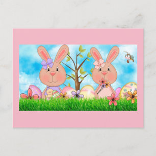 Cartão Postal De Festividades Coelhinhos de Páscoa
