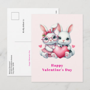 Cartão Postal De Festividades Coelhinhos Fofos Compartilhando um Coração no Dia