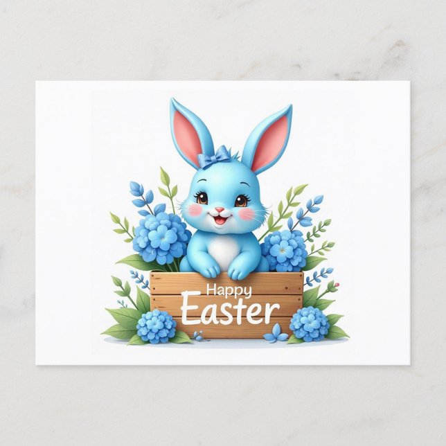 Cartão Postal De Festividades Coelho Azul (Happy Easter Postcard!)